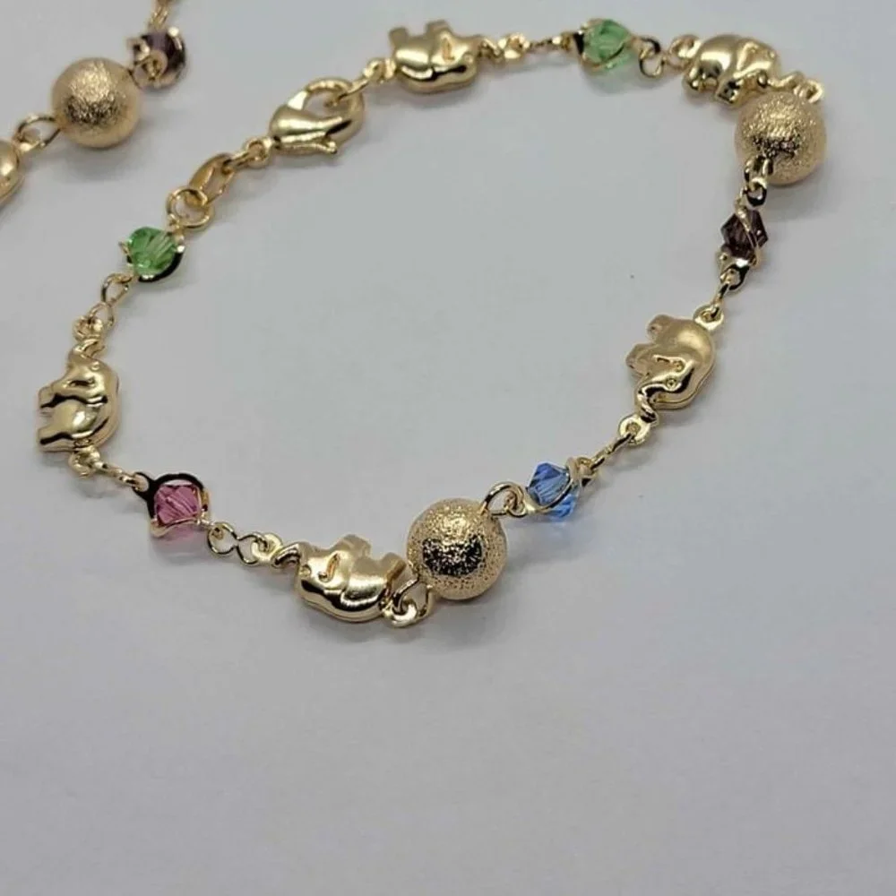 Brand New 5- 6 Elephants with 4 -5 colors gems 2 beaded Bracelet - Picture 1 of 5